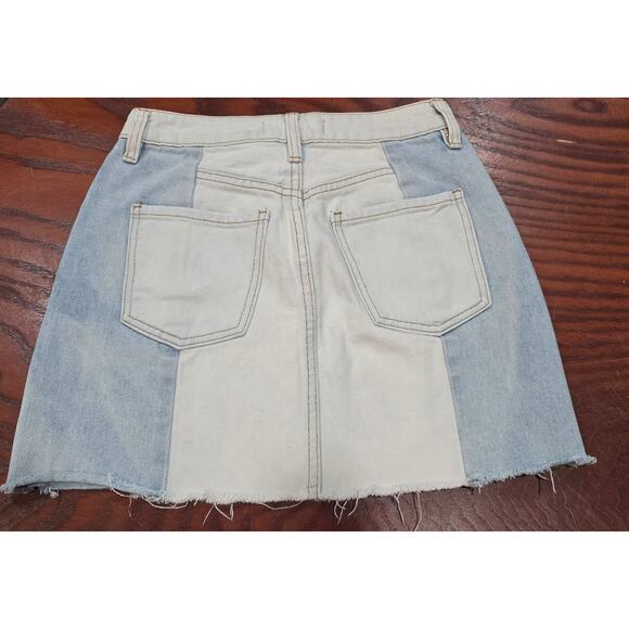 Pac Sun Split Light Wash Denim Blue Jean Mini Skirt Front & Back Pockets Cotton - Picture 2 of 7